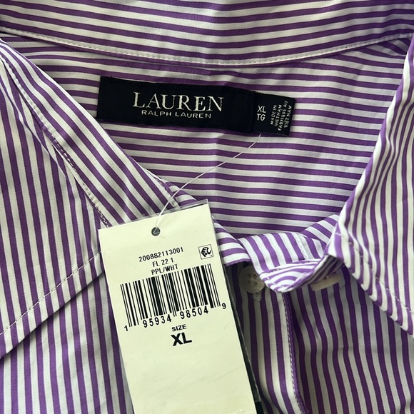 Lauren Ralph Striped Broadcloth Shirt in Lavender, Size XL New w/Tag - Picture 10 of 12